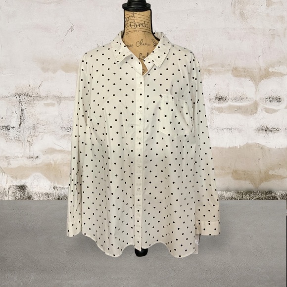NWT Croft & Barrow Polka Dot Button Down Shirt Long Sleeve black white 3X - Picture 2 of 9